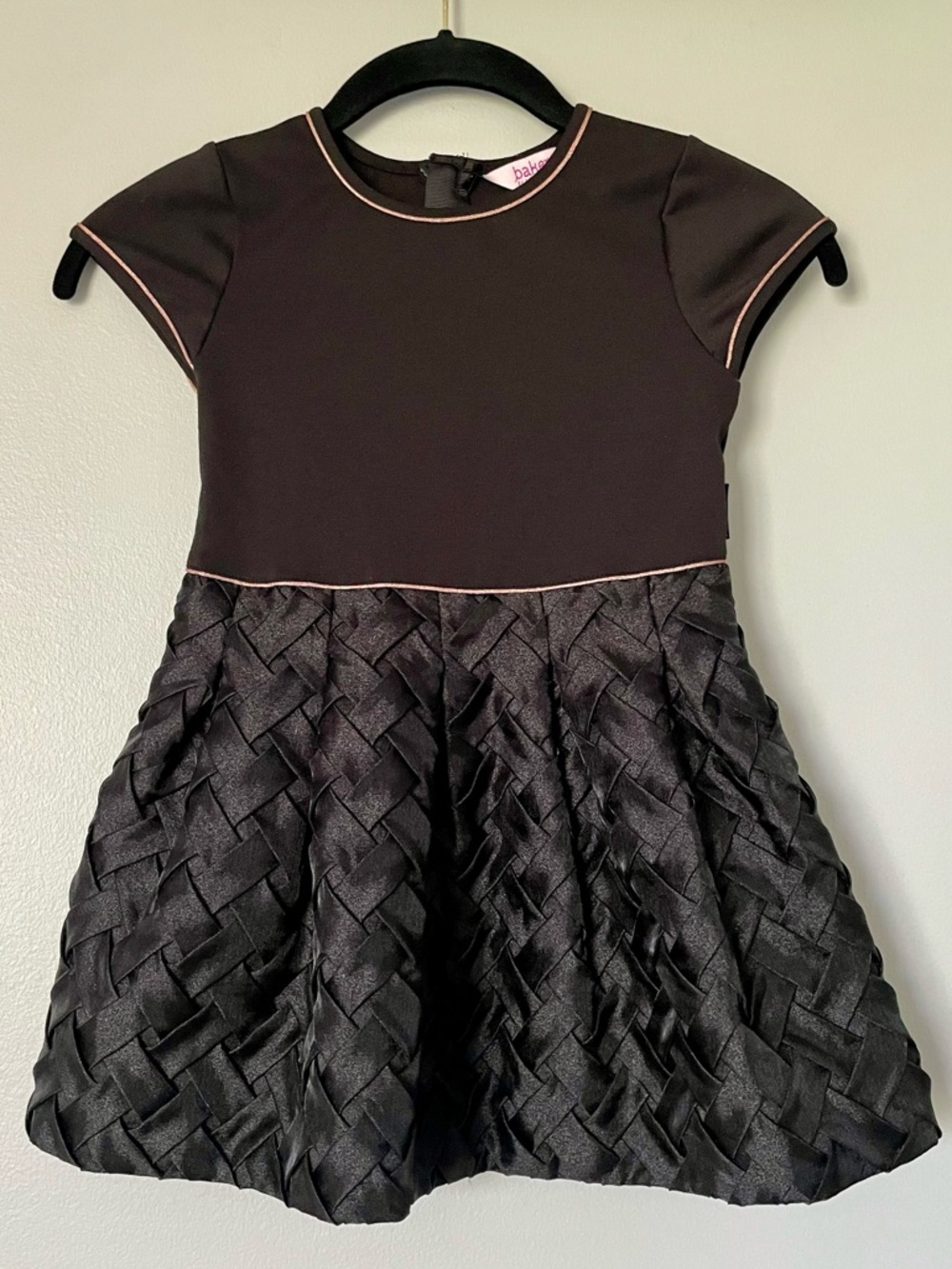 Ted Baker Girls Black Lattice Textured Short Sleeve Formal Dress